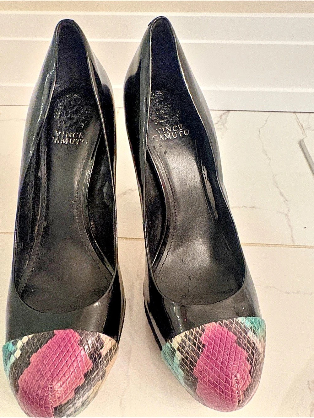 Vince Camuto Black & Pink Animal Print Heels